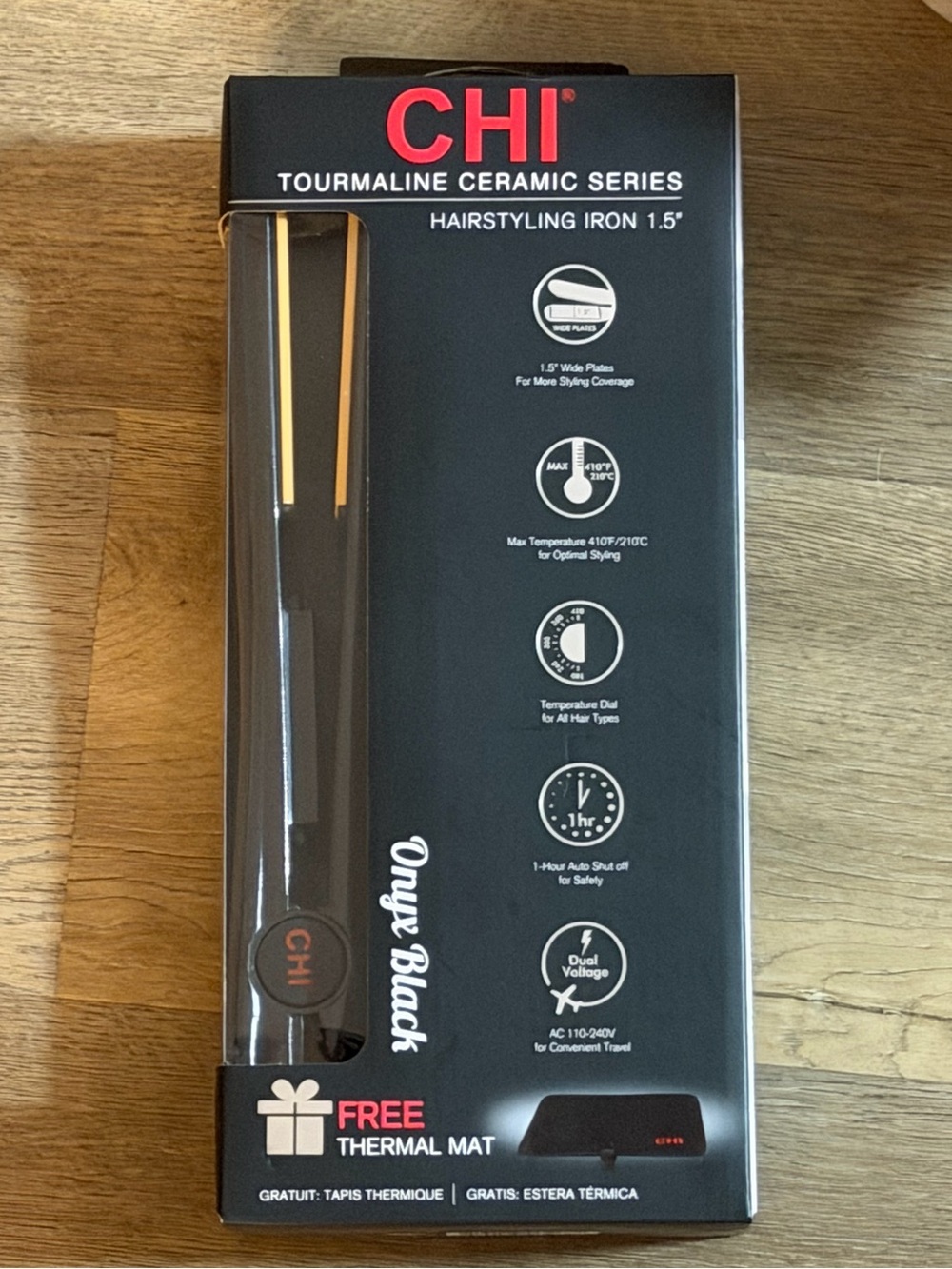 Chi Tourmaline Ceramic Series 1.5 Inch Hairstyling Iron with Thermal Mat